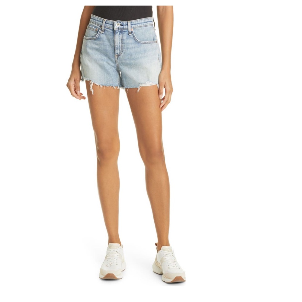 Rag & Bone Stella Dre High Waisted Light Wash Cut Off Denim Jean Shorts Size 32